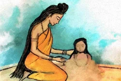 Furnato | Beautiful Poster of Parvati & Ganesha | P9 | Adhesive Poster | 18 Inch X 12 Inch