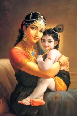 Furnato | Beautiful Poster of Maa Yashoda & Gopal | P115 | Adhesive Poster | 12 Inch X 18 Inch