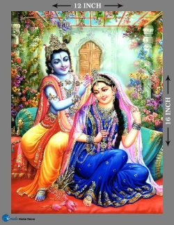 Furnato | Beautiful Poster of Shree Krishna & Radha | P134 | Adhesive Poster | 12 Inch X 16 Inch
