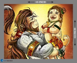 Furnato | Beautiful Poster of Father kesari & Hanuman | P188 | Adhesive Poster | 15 Inch X 12 Inch